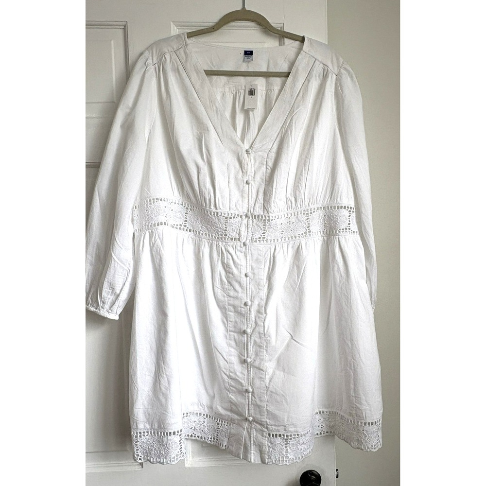 Old Navy White Eyelet Lace Button Front Mini Dress 2X Calla Lily 705192 Boho